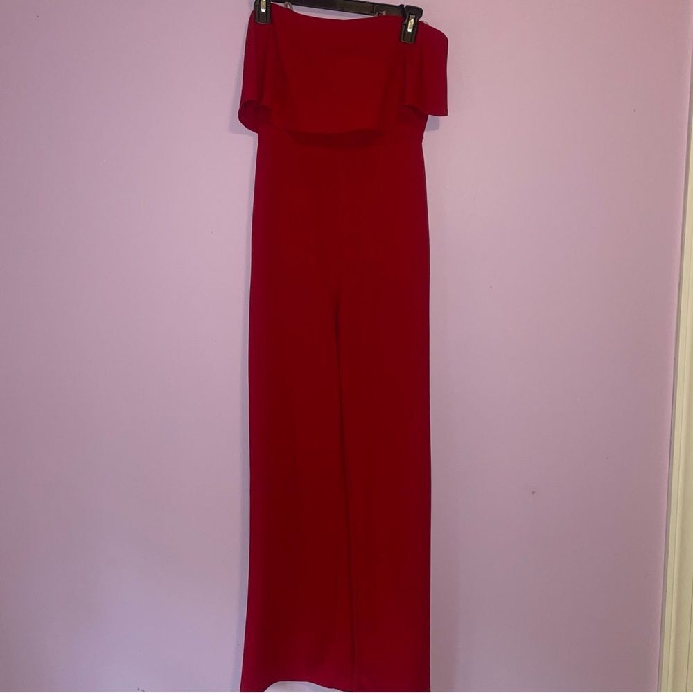 Crystal Sky S Red Strapless Jumpsuit Wide Leg Ruffle